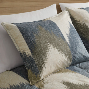 Neutral Slate Blue Ikat Chevron <strong>Ombre</strong> Print 100% Polyester Stitch Quilt 3-Piece Set - Product Image 4