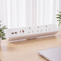 Multiprise de bureau à fixation sur bord de table en aluminium, 3 prises, 2 ports RJ45 CAT6, USB-C 20W à charge rapide, gain de place, pour bureau (Royaume-Uni)