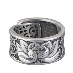 Anillo de Plata de Ley 990, Novedad, Anillo Abierto Vintage con Diseño de <span class=keywords><strong>Loto</strong></span> para Hombre y Mujer, Anillo Hueco con <span class=keywords><strong>Sutra</strong></span> <span class=keywords><strong>del</strong></span> Corazón, Joyería - Product Image 1