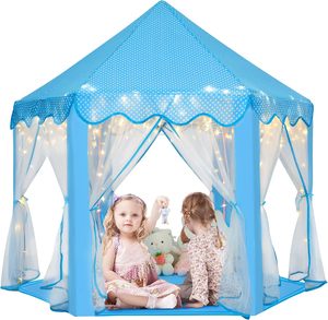 Tente de jeu de luxe pour enfants, thème conte de fées, <span class=keywords><strong>château</strong></span> rose avec auvent romantique, guirlandes lumineuses et porte en maille fluide pour jeux de rôle - Product Image 1