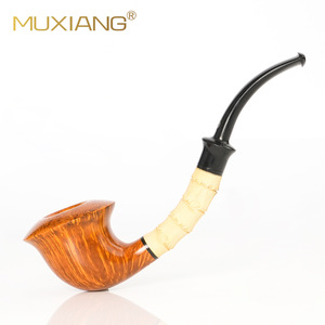 Muxiang Wooden Freestyle Pipe Boxwood Bamboo Joint Handmade Solid Wood Long Handle Reading Tobacco Smoking Pipe Set - Product Image 3