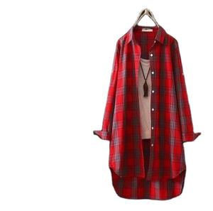 قميص نسائي كاجوال واسع طويل بمقاس كبير بنقشة كاروهات عصرية - Product Image 2