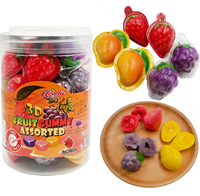 Halal 3D Gemengde Fruit Gummy Candy Aardbei Mango Druif Gevulde Jelly Candy Potverpakking Groothandel Privélabel