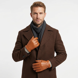 Customizable Wholesale High Quality New Fashion Plain Lambskin Leather Full-Finger Touch Screen Thermal Breathable Windproof - Product Image 1