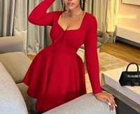 Robe de soirée élégante et sexy pour femmes grandes tailles, col carré, devant torsadé, coupe évasée, manches longues, robes midi pour femmes