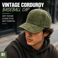 Gorra de béisbol de pana de vellón ancho vintage premium sin estructura, suave, para uso diario, estilo urbano, con logotipo personalizado, venta al por mayor