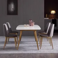 Table et chaises de salle à manger modernes de luxe en acier inoxydable et marbre, nouveau ensemble de table à manger rectangulaire en marbre pour la maison