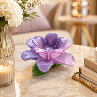 Photophore en verre soufflé à la main, motif Fleur de Lotus Rose Lavande, pour centre de table, décoration de Noël et de la maison, finition pulvérisée