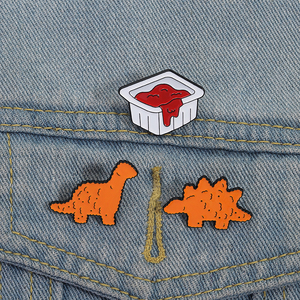 Pin Enamel Kue Dinosaurus Saus Tomat Kartun Hewan Makanan Bros Pin Kerah Ransel Perhiasan Hadiah untuk Teman Grosir - Product Image 1