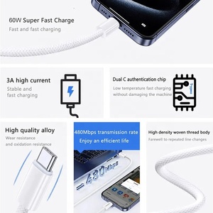 Cable de alimentación trenzado <span class=keywords><strong>USB</strong></span> <span class=keywords><strong>C</strong></span> a tipo <span class=keywords><strong>C</strong></span> de 60W con cargador rápido de 3 pies para iPhone 16/15 Pro Max Plus para iPhone tipo <span class=keywords><strong>C</strong></span> Cable - Product Image 2