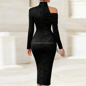 Vestido midi <span class=keywords><strong>elegante</strong></span> personalizado con cuello simulado y fruncido <span class=keywords><strong>para</strong></span> mujer, sexy, con corte asimétrico, ajustado, con abertura, <span class=keywords><strong>para</strong></span> fiesta <span class=keywords><strong>de</strong></span> noche, club, blanco - Product Image 3