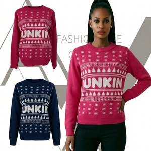 <span class=keywords><strong>Pull</strong></span> <span class=keywords><strong>de</strong></span> Noël magenta à col rond, jacquard avec lettrage Dunkin, motif flocon <span class=keywords><strong>de</strong></span> neige et sapin, tricot d'hiver pour les fêtes - Product Image 2