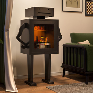 Vintage Solid Wood Robotic Wine <b>Cabinet</b> Natural Color Living Room <b>Storage</b> Shelf - Product Image 3