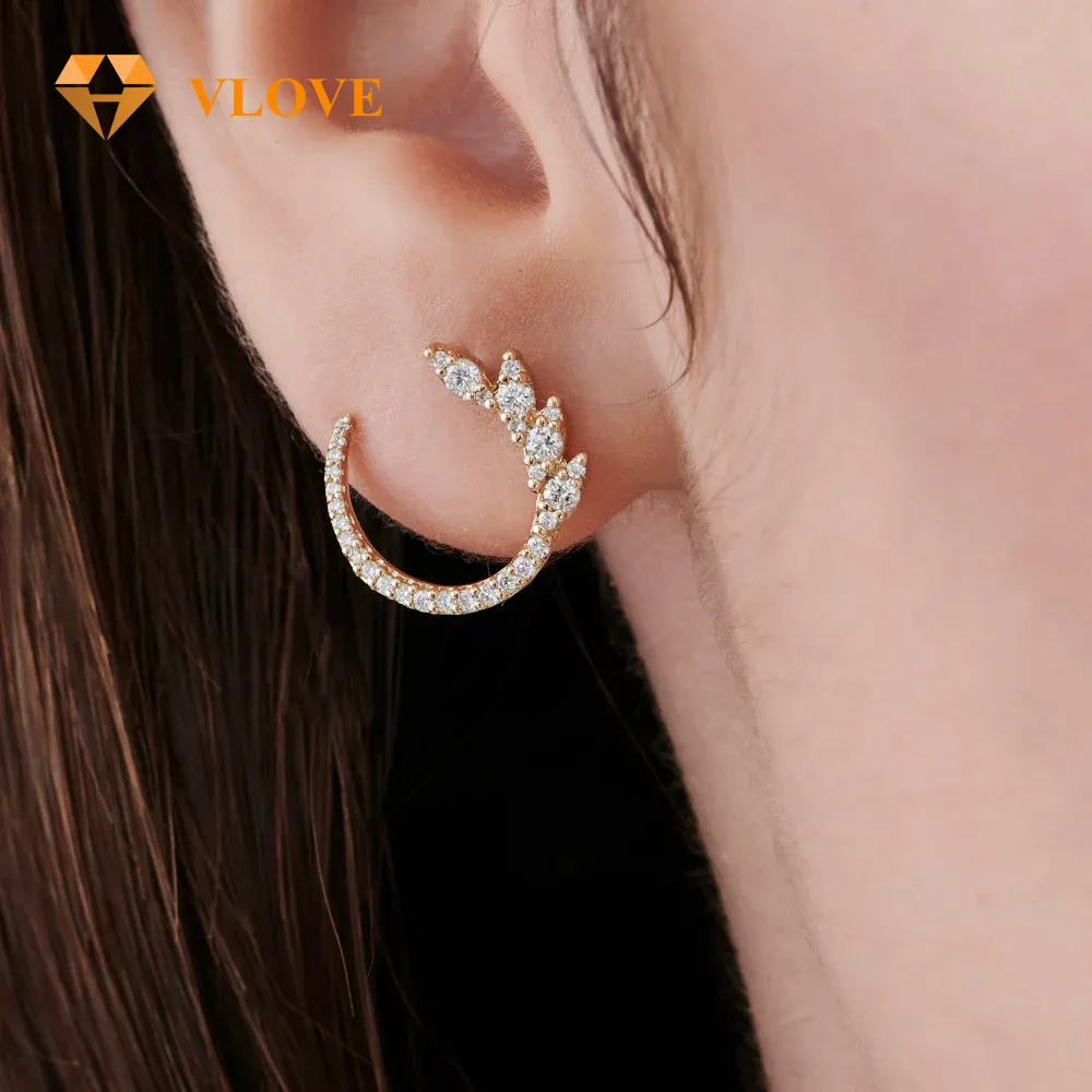 VLOVE Women Luxury Jewelry Solid Gold Jewelry 14k Marquise Looking Round Diamond Cluster Studs