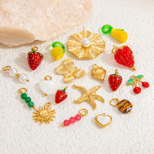 Colgantes de Moda, Dijes de Acero Inoxidable con Baño de Oro de 18k, Forma de Comida, Fresa, Cereza, Engaste de Bisel, Accesorios de Joyería Unisex - Product Image 3