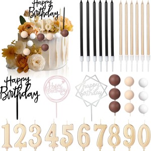 Kit de décoration de gâteau d'anniversaire 34 pièces, bougies fines dégradées, topper en acrylique avec inscription, sphère, chiffres 0-9, or, fournitures de fête - Product Image 3