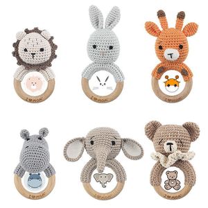 Nouveaux modèles 2026 : <span class=keywords><strong>Hochet</strong></span> animal en coton au crochet pour bébé, poupée de dessin animé tricotée à la main, anneau de dentition apaisant, jouet à hocheter - Product Image 4