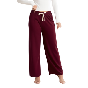 MsM Pantalones de punto de pierna ancha para mujer, cintura alta, con cordón, ajuste holgado, color liso, informales, de longitud completa, para otoño - Product Image 1