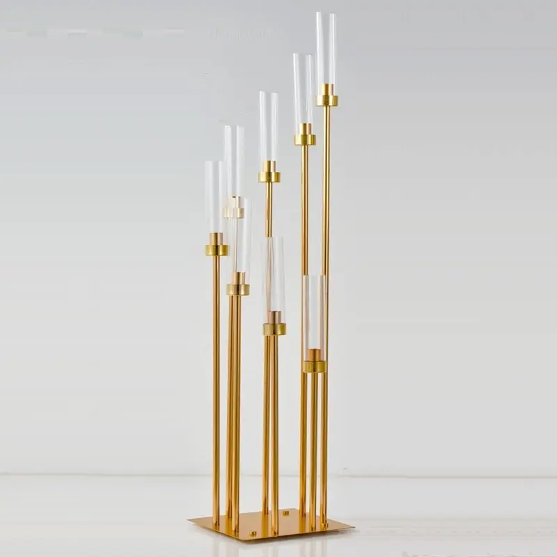 8arm Centerpiece Decorative Gold Metal Stick Candle Holder Glass Candlestick Holders for Home Wedding Decoration