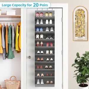 Organisateur de chaussures à suspendre à la porte, 10 niveaux, gris, pliable, pour le rangement des chaussures derrière les portes ou sur les murs - Product Image 3