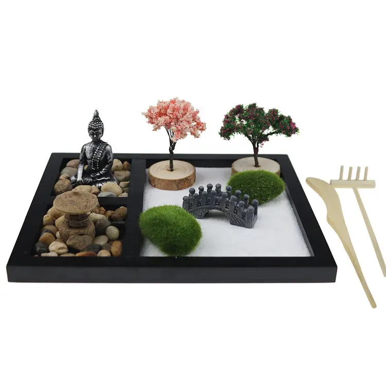 Bamboo DIY Buddha Statue Tree Zen Garden Kit Indoor Mini Zen Garden With White Sand and Miniature For Desktop Decor