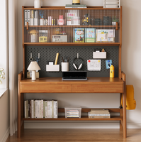 Bureau d'étude en bois massif avec étagère, panneau perforé et hauteur réglable pour enfants et bureau à domicile (vente en gros)