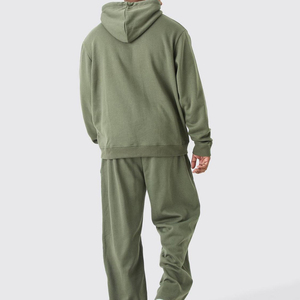 Men's Light <b>Green</b> Hooded Sweatshirt Set Oversized Fit Casual Tracksuit With Pocket Fleece Material Autumn Wear - Product Image 4