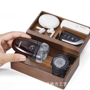 Wooden <b>rotating</b> magnetic tray for decorating office storage, including watches, glasses, headphones, and business cards. - Product Image 5