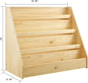 Étagère contemporaine en pin à un seul côté avec 4 étagères, support naturel pour cuisine moderne et autres meubles pour enfants - Product Image 3