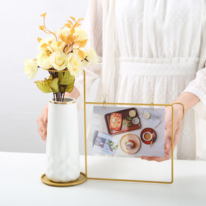 Scandinavian <b>Ceramic</b> <b>Vase</b> With Gold Frame Photo Holder Rectangle Floral Display Table Decoration Durable Design - Product Image 2