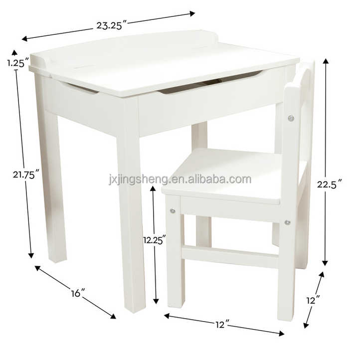 Wooden Desk Simple Children Study Table with Chair Set White Painted ...