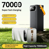 Batterie externe grande capacité 70000 mAh, charge rapide 22,5 W avec affichage LED, poignée torche, plusieurs ports de charge, chargeur portable