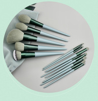 Ensemble de 13 pinceaux de maquillage, pinceaux synthétiques de qualité supérieure, vert, fond de teint, estompage, blush, poudre pour le visage, kit de pinceaux de maquillage