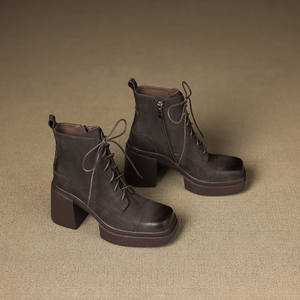 Meilleures ventes : Chaussures décontractées à talon épais, en cuir de vachette pleine fleur, couleur unie, style rétro, avec ceinture décorative, imperméables, antidérapantes et durables - Product Image 2