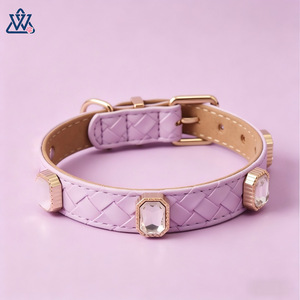 Wangwuwu <b>Pet</b> <b>Collar</b> For Dogs And Cats Jeweled Luxury White Leather All Seasons - Product Image 2