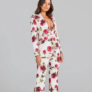 SR2283 Elegant Three Piece Suit For Women Sexy Flower Suit Set Club Wear Floral Print Rose Women Clothes