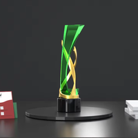 Trophée de bureau en métal plaqué or 3D personnalisé, motif feuille de thé vert, pour les récompenses
