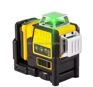 Laser lazer level tahan air, 12 Garis 3d garis silang 360 sinar hijau 16 garis nivel remote laser untuk konstruksi