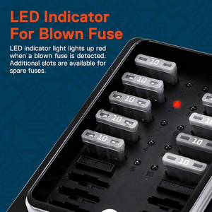 حامل فيوزات شفرية ATC/ATO بـ 10 دوائر مع ضوء تحذير LED، تيار مستمر 12 فولت، كتلة فيوزات للسيارات والقوارب - Product Image 3