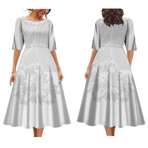 All'ingrosso regalo personalizzato per la festa della mamma abbigliamento bianco Sunday Design polinesiano tribale stampato abito <span class=keywords><strong>lungo</strong></span> elegante di grandi dimensioni - Product Image 4