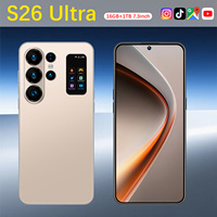 Smartphone S26 Ultra Shenzhen 7,3 pouces 90Hz Android 15 16 Go 1 To 108 MP 8800 mAh Deca Core 5G Double SIM Carte TF Face ID Écran LED