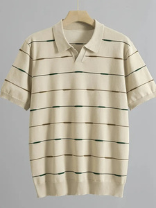 Suéteres de Punto de Manga Corta de Alta Calidad con Cuello Polo, Ropa Básica Diaria para Hombre, Camiseta de Hombre Estilo Old Money - Product Image 1