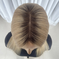 2025 Haute Qualité Confortable Respirant HT-014 # Closure en Cheveux Vierges Russes Blond Fumé, Base en Soie, Sans Colle, Lisse, Mini