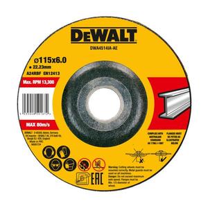 Disco de Desbarbado de Metal Dewalt de 115 mm con Centro Depresado de 6 mm para Corte de Acero - Product Image 1