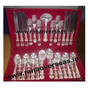 Ensemble de couverts en laiton plaqué argent vaisselle PC en métal inoxydable jetable pour maison cuisine restaurant hôtel avec boîte de rangement - Product Image 1