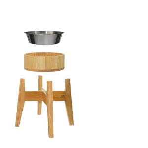 Elevated <b>Dog</b> <b>Bowl</b> <b>Stand</b> With Stainless Steel Dish Natural Wood Color Rounded Shape For Pet Feeding - Product Image 1