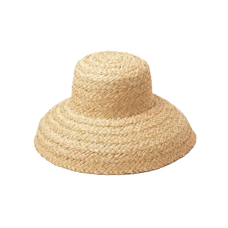 2021 라피아 야자 여름 롤업 플로피 비치 모자 여성용 태양 모자 와이드 브림 밀짚 모자