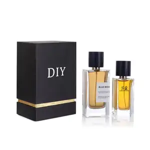 Botella de perfume de lujo para hombres y mujeres, frasco de perfume vacío de cristal con caja, de marca cuadrada negra, 30ml, 50ml