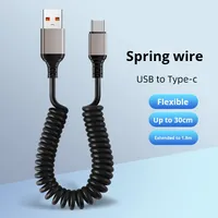 Kabel Data Pegas Tembaga Murni Berlapis Logam 1.5m, TPU Silikon, Tipe-C, Pengisian Cepat, Dapat Ditarik, Power Bank Mobil untuk iPhone 15/16/17