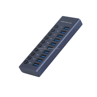 Hub USB 3.0 de Alta Velocidad con 10 Puertos Individuales y Carga Rápida PD para Laptop/PC, Divisor USB Alimentado, Estación de Expansión